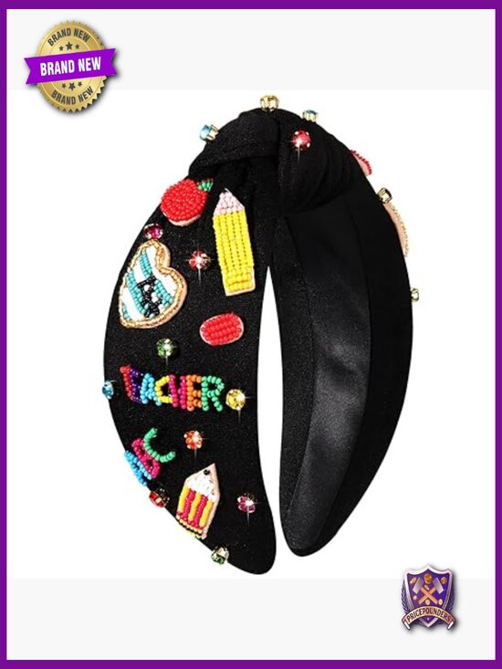Teacher Appreciation Knotted Headband with Crystal Pearl Pencil Charms main image 6